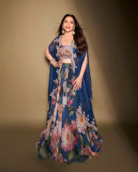 Jazzy Blue Color Wedding Wear Georgette Printed Ready Made Lehenga Choli