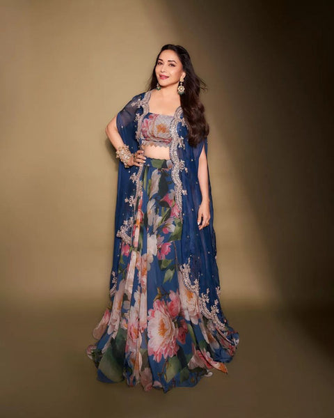 Jazzy Blue Color Wedding Wear Georgette Printed Ready Made Lehenga Choli