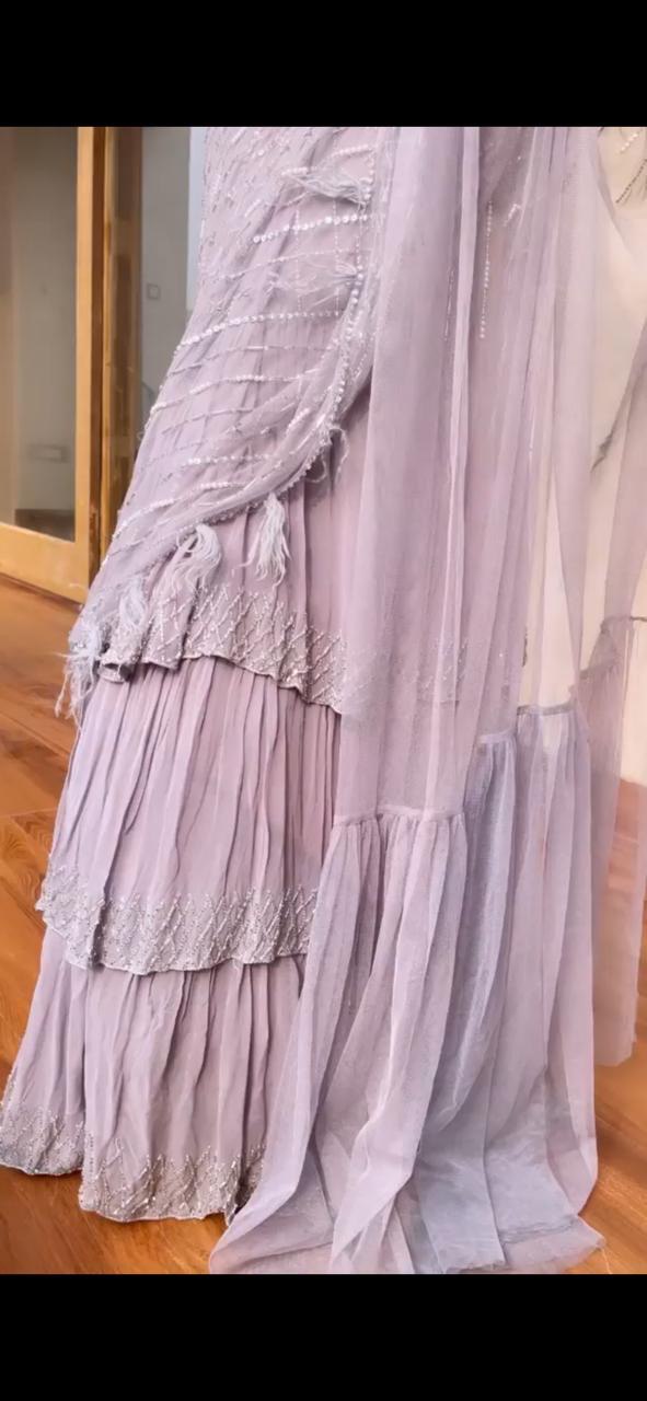 Beautiful Light Purple Color Georgette Resa Sequence Embroidered Work Saree Blouse