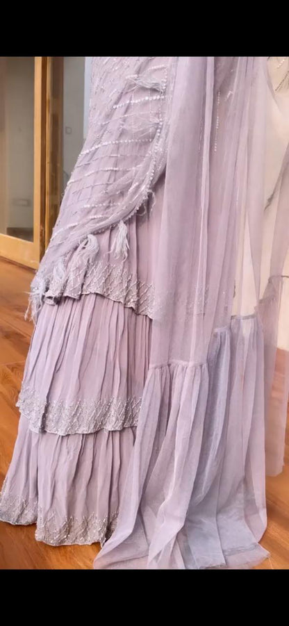 Beautiful Light Purple Color Georgette Resa Sequence Embroidered Work Saree Blouse