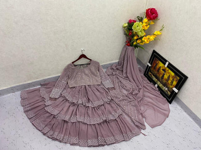 Beautiful Light Purple Color Georgette Resa Sequence Embroidered Work Saree Blouse