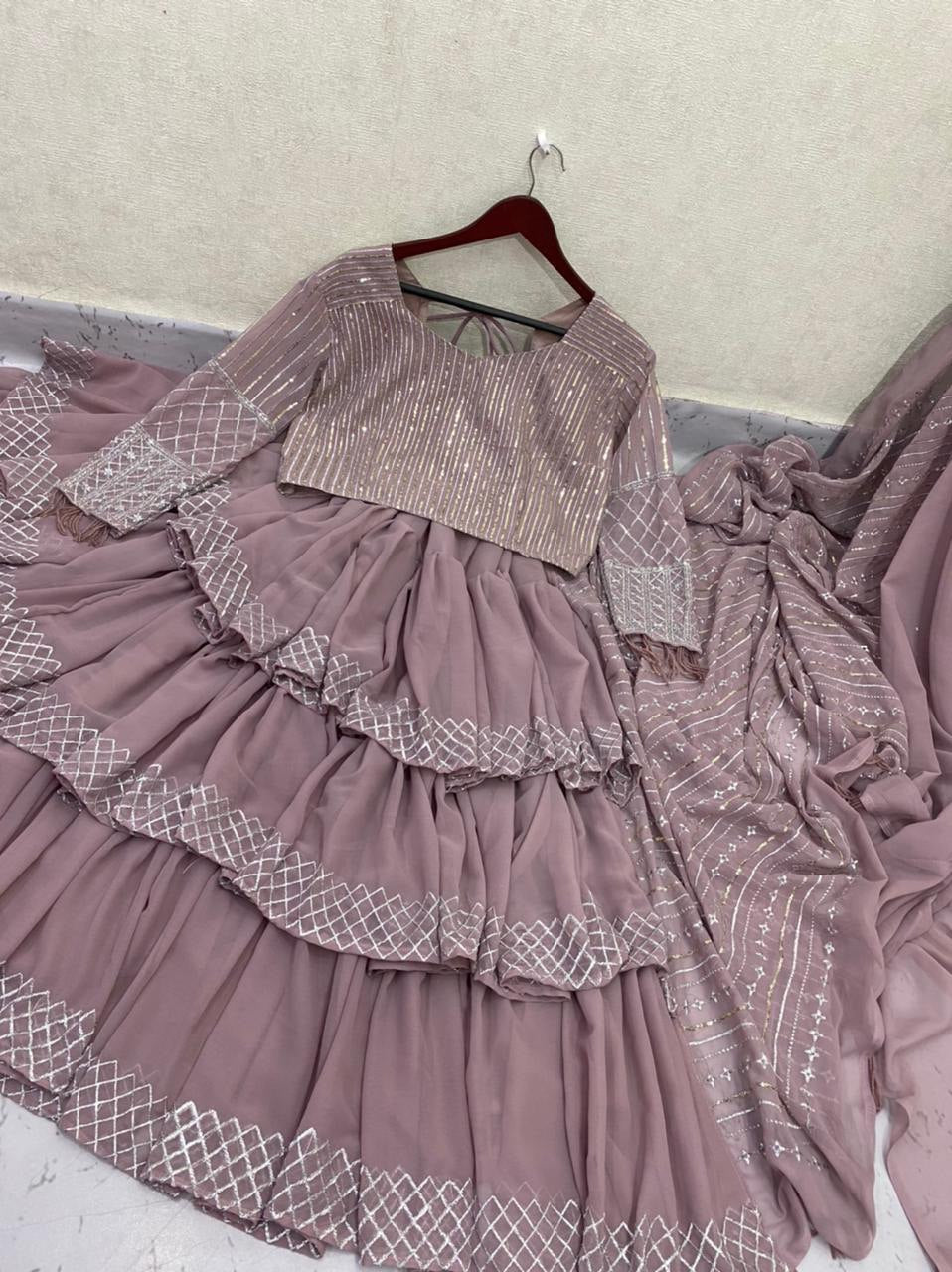Beautiful Light Purple Color Georgette Resa Sequence Embroidered Work Saree Blouse
