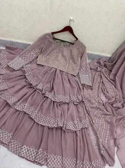Beautiful Light Purple Color Georgette Resa Sequence Embroidered Work Saree Blouse