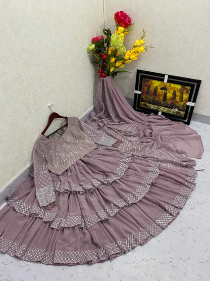 Beautiful Light Purple Color Georgette Resa Sequence Embroidered Work Saree Blouse