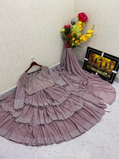 Beautiful Light Purple Color Georgette Resa Sequence Embroidered Work Saree Blouse