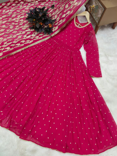 Amazing Maroon Color Georgette Sequence Embroidered Work Gown Dupatta