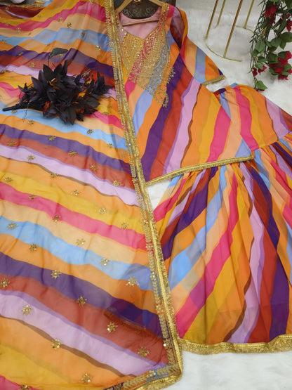 Multi Color Party Wear Georgette Coding Sequence Work Sharara Suit