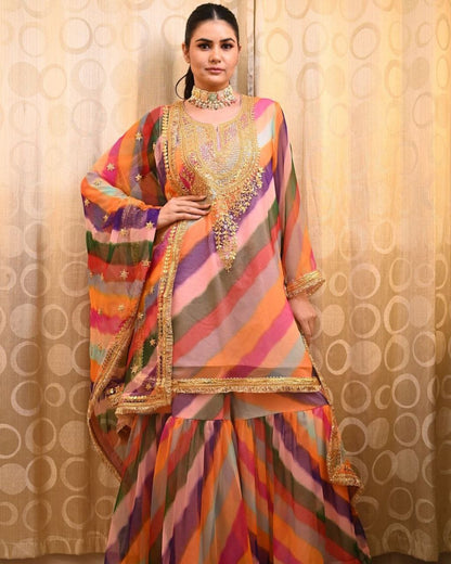 Multi Color Party Wear Georgette Coding Sequence Work Sharara Suit