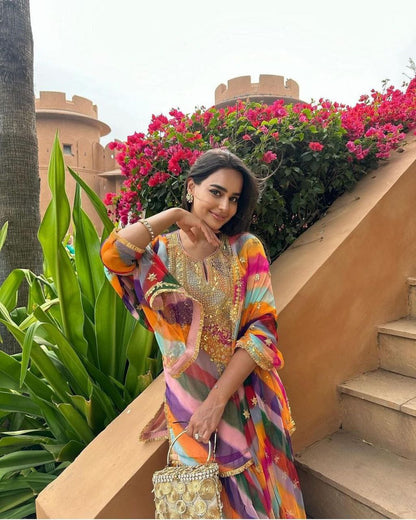 Multi Color Party Wear Georgette Coding Sequence Work Sharara Suit