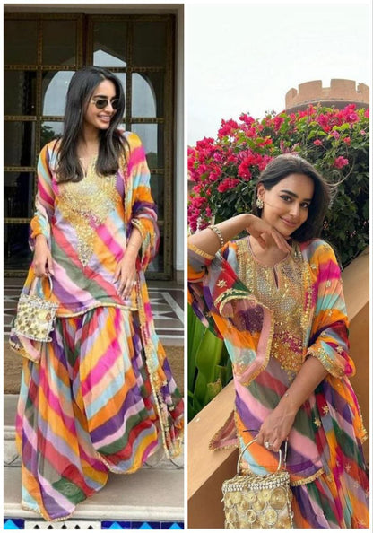 Multi Color Party Wear Georgette Coding Sequence Work Sharara Suit