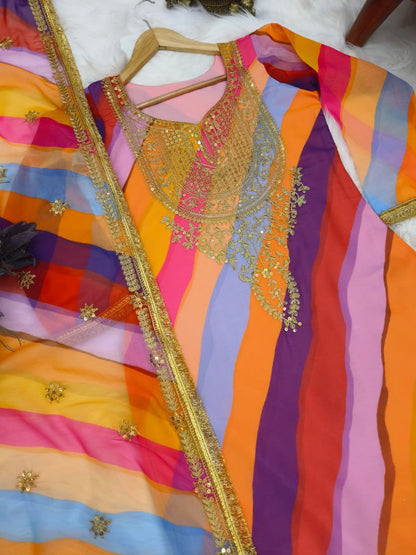 Multi Color Party Wear Georgette Coding Sequence Work Sharara Suit