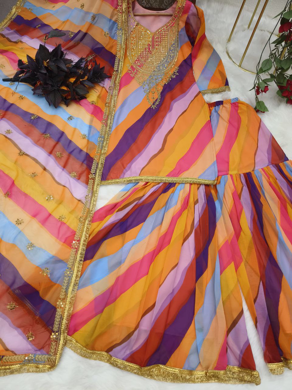 Multi Color Party Wear Georgette Coding Sequence Work Sharara Suit