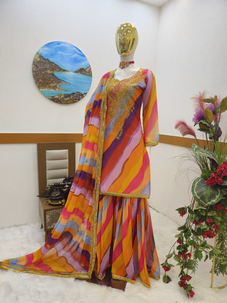 Multi Color Party Wear Georgette Coding Sequence Work Sharara Suit