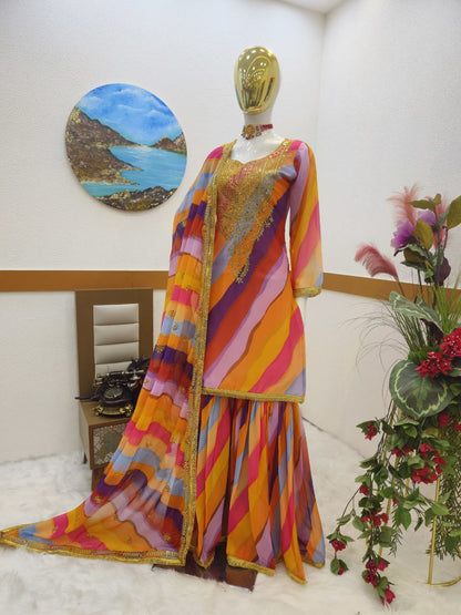 Multi Color Party Wear Georgette Coding Sequence Work Sharara Suit