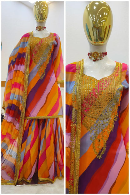 Multi Color Party Wear Georgette Coding Sequence Work Sharara Suit