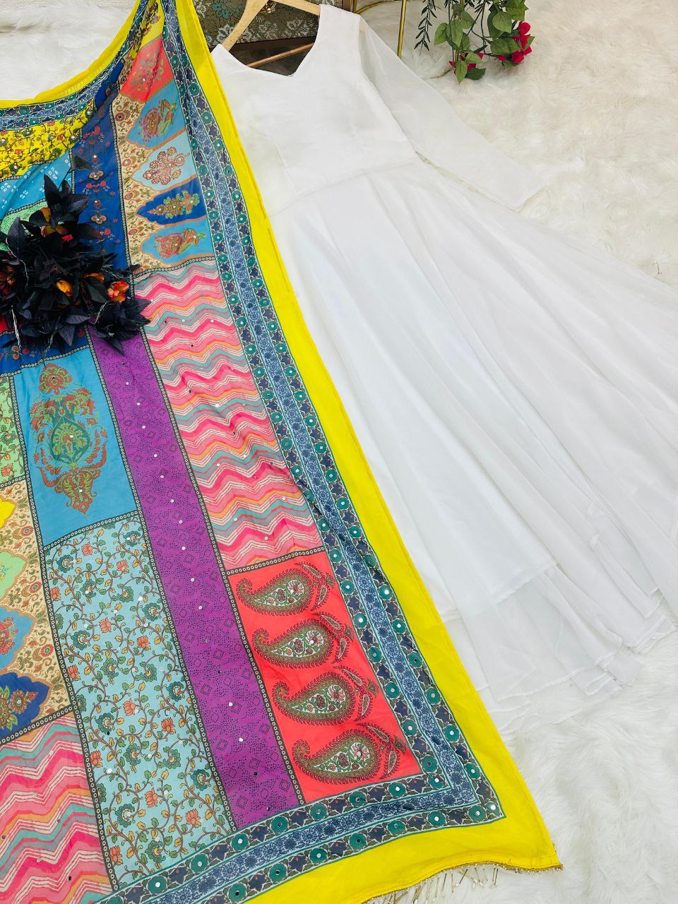 Graceful White Color Ready Made Georgette Gown Dupatta