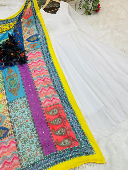 Graceful White Color Ready Made Georgette Gown Dupatta
