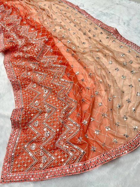Peach color Georgette Embroidery Party Wear Saree with blouse