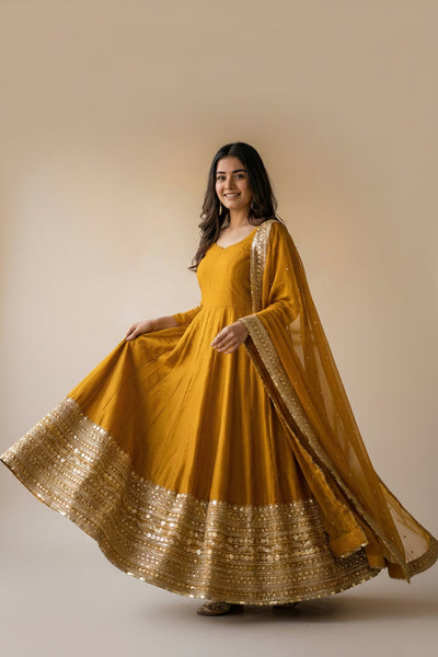 Exquisite Roman Silk Anarkali Gown Set