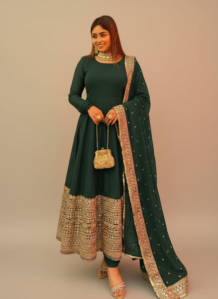 Exquisite Roman Silk Anarkali Gown Set