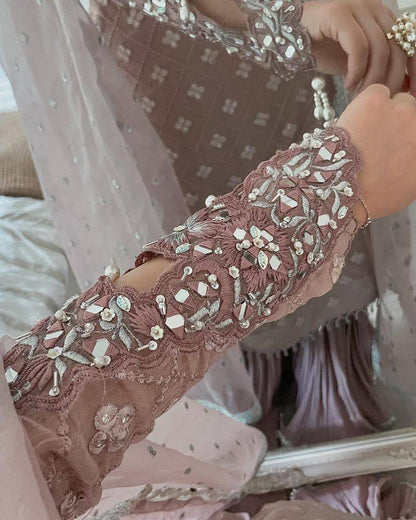 Wedding Wear Light Purple Color Georgette Mirror Sequence Work Sharara Suit Suit