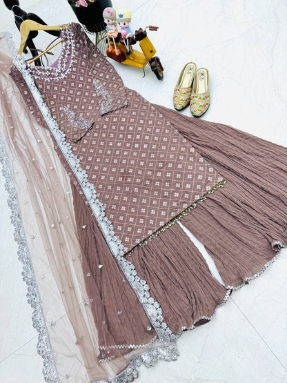 Wedding Wear Light Purple Color Georgette Mirror Sequence Work Sharara Suit Suit