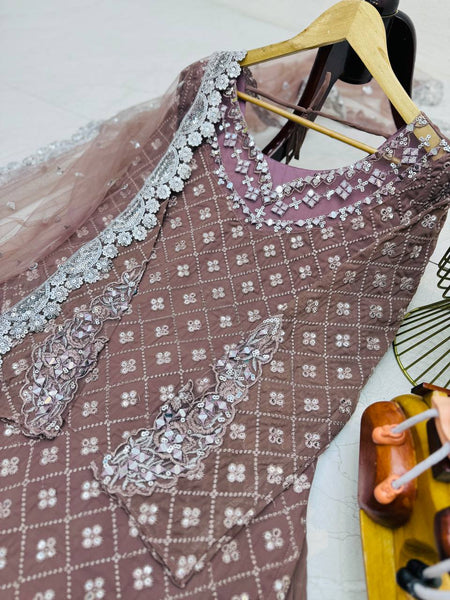 Wedding Wear Light Purple Color Georgette Mirror Sequence Work Sharara Suit Suit
