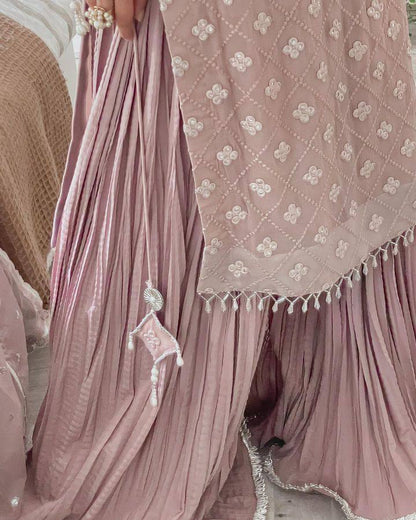 Wedding Wear Light Purple Color Georgette Mirror Sequence Work Sharara Suit Suit