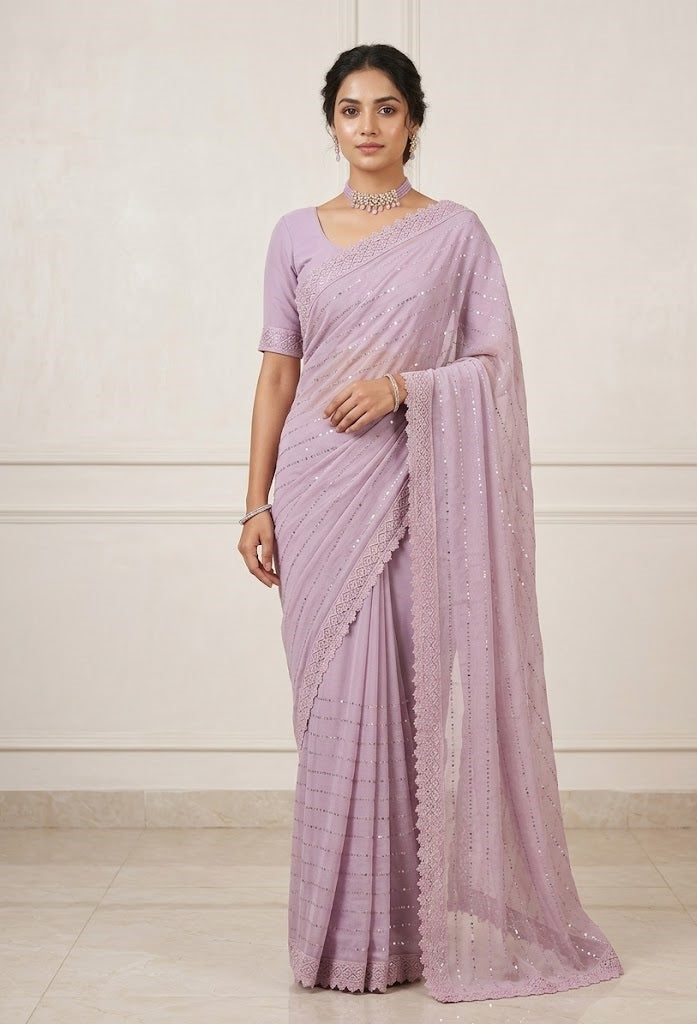 Pink georgette saree