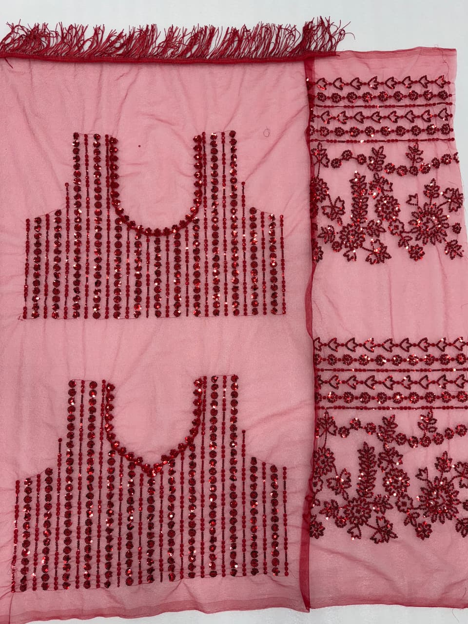 Exquisite Scarlet Sequined Net Saree