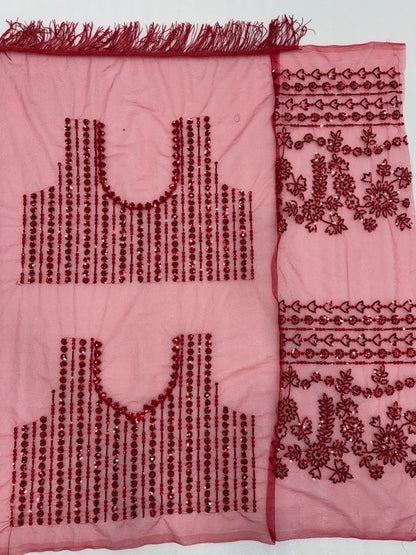 Exquisite Scarlet Sequined Net Saree