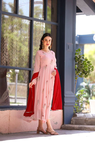 Pink Color Georgette Sequence Work Ready Made Salwar Suit