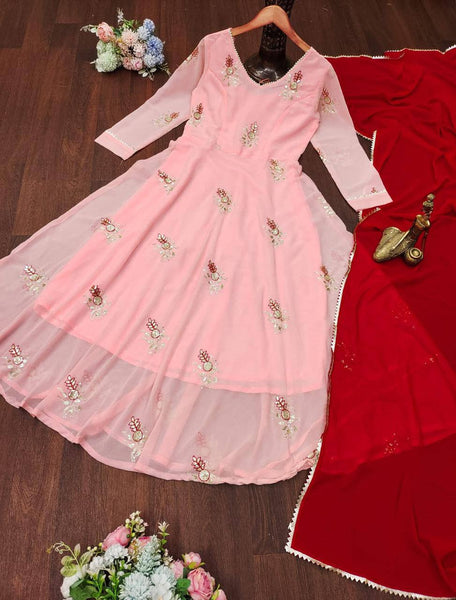 Pink Color Georgette Sequence Work Ready Made Salwar Suit