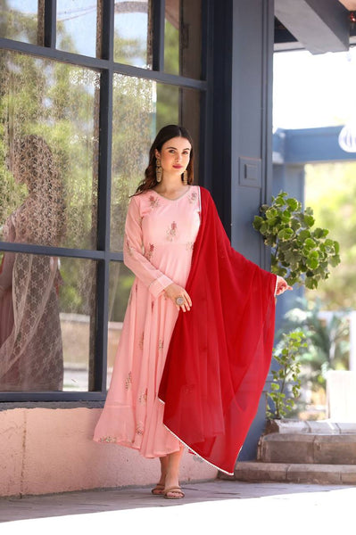 Pink Color Georgette Sequence Work Ready Made Salwar Suit