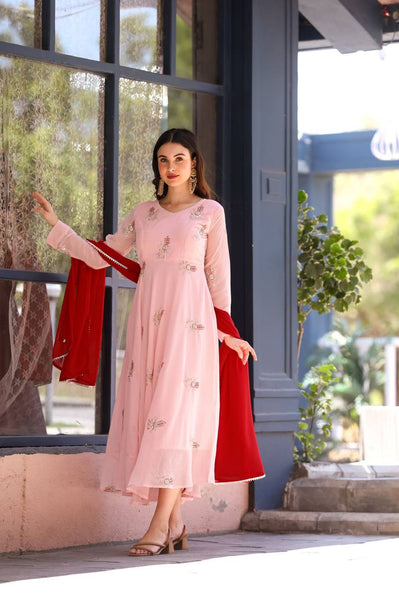 Pink Color Georgette Sequence Work Ready Made Salwar Suit