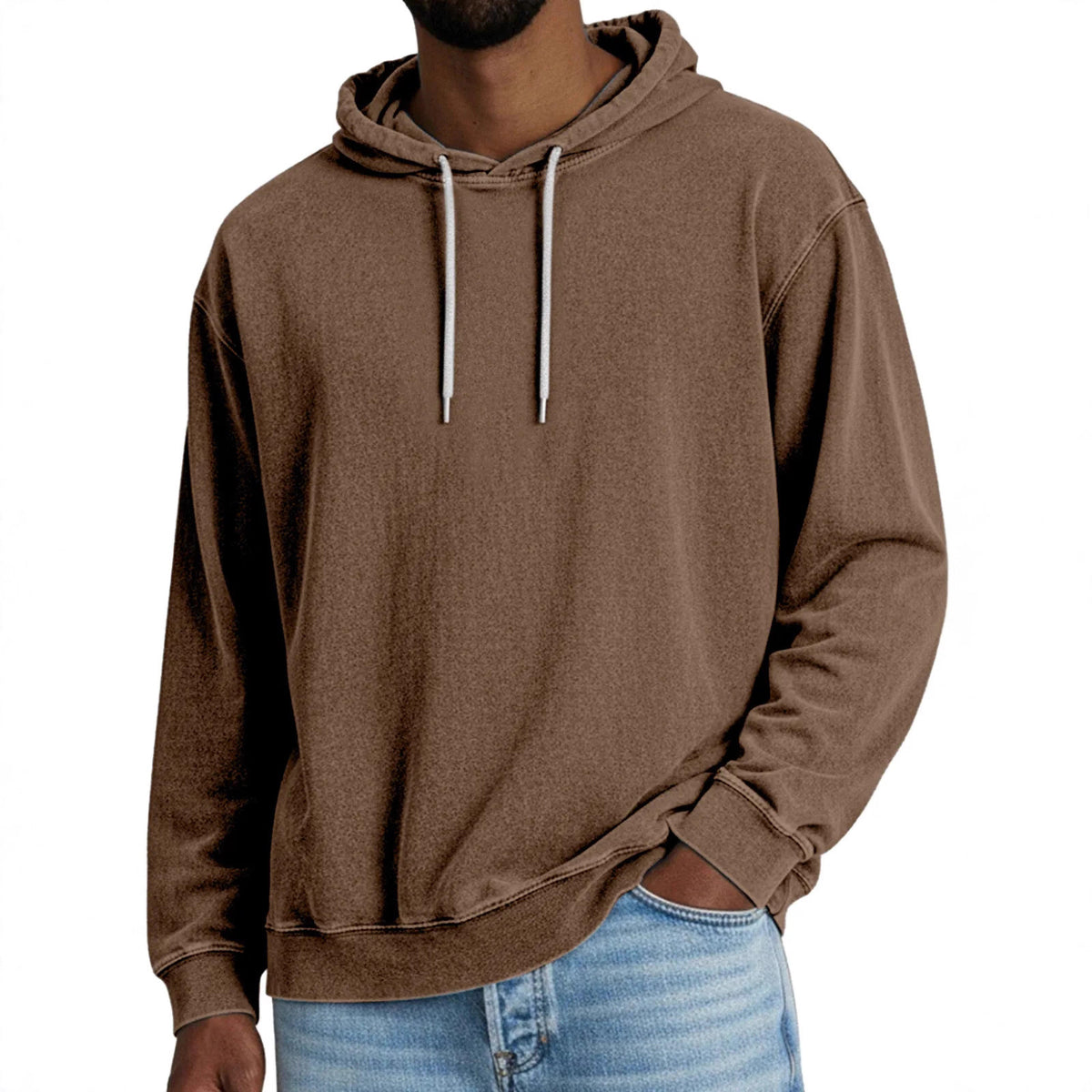 Casual Solid Color Hooded Long-sleeved Sweatshirt Men