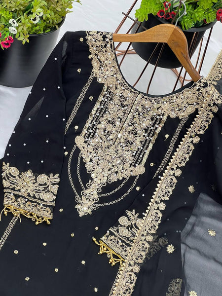 Latest Georgette Moti Embroidery Sharara Suit