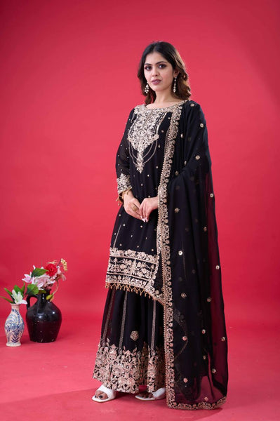 Latest Georgette Moti Embroidery Sharara Suit