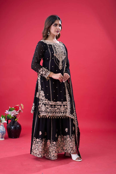 Latest Georgette Moti Embroidery Sharara Suit