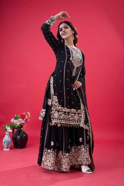 Latest Georgette Moti Embroidery Sharara Suit