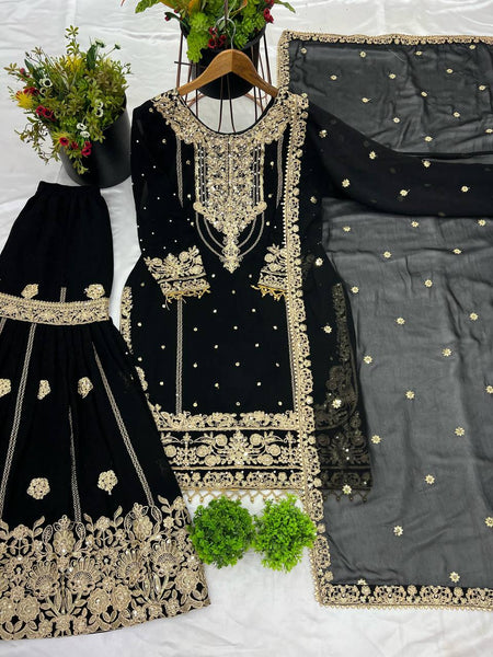 Latest Georgette Moti Embroidery Sharara Suit