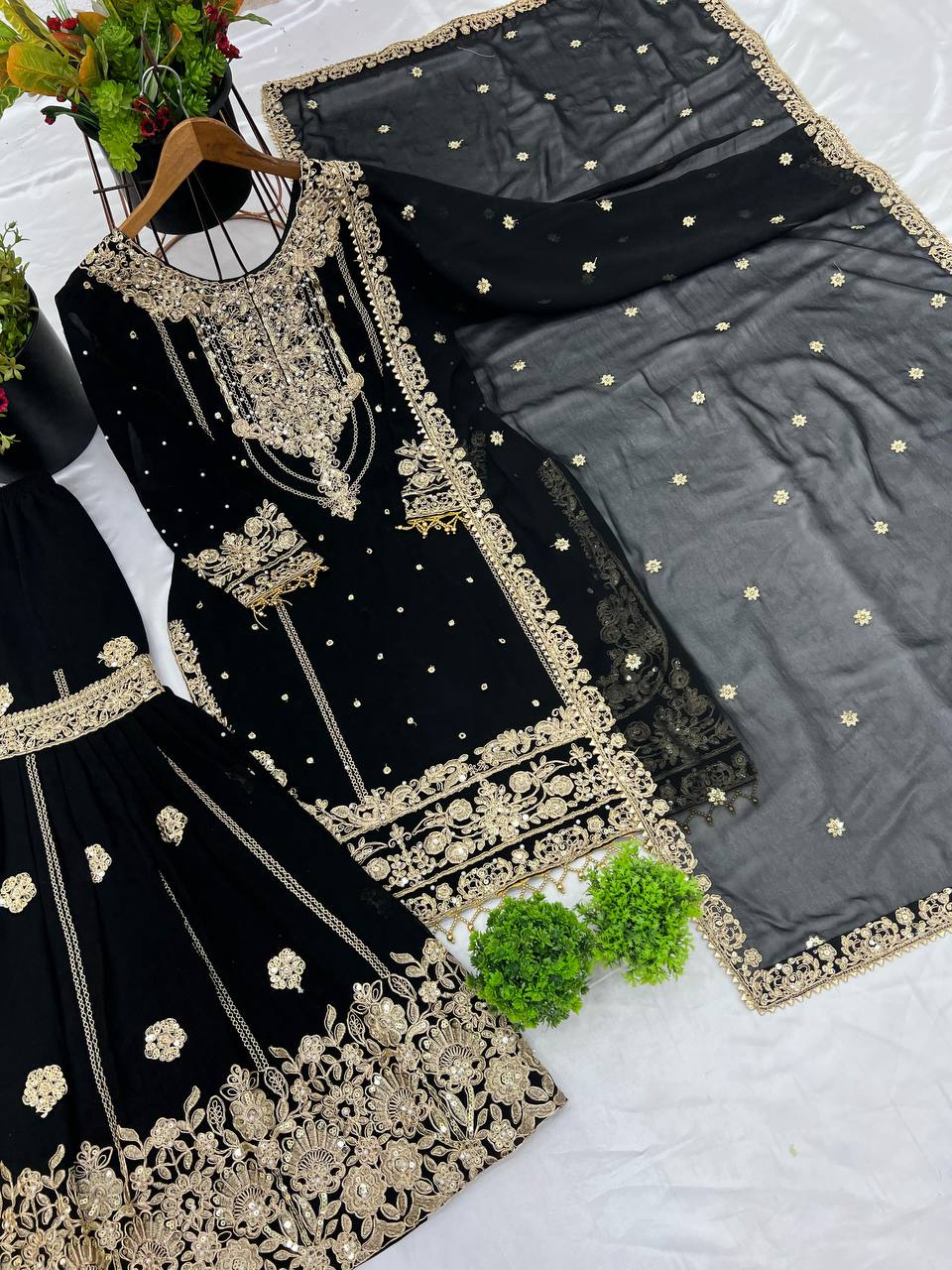 Latest Georgette Moti Embroidery Sharara Suit