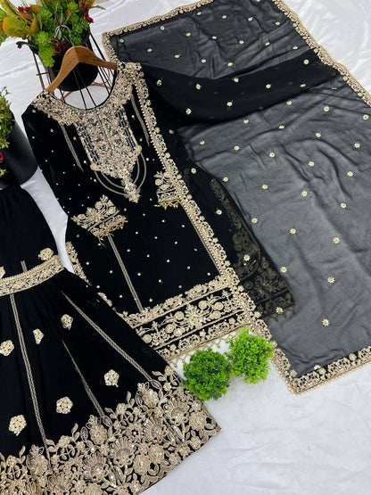 Latest Georgette Moti Embroidery Sharara Suit