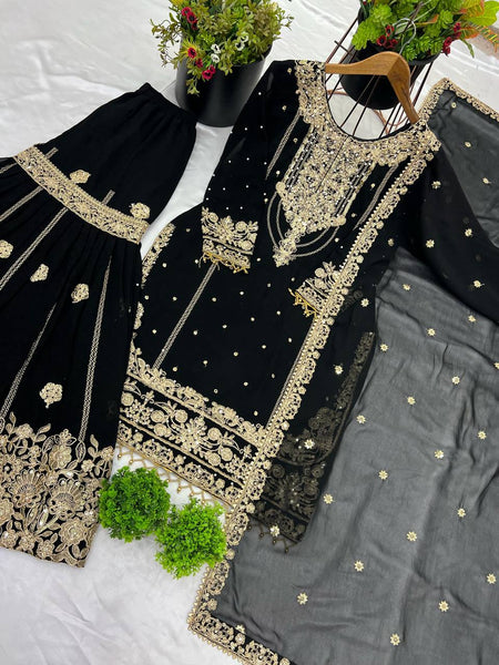 Latest Georgette Moti Embroidery Sharara Suit