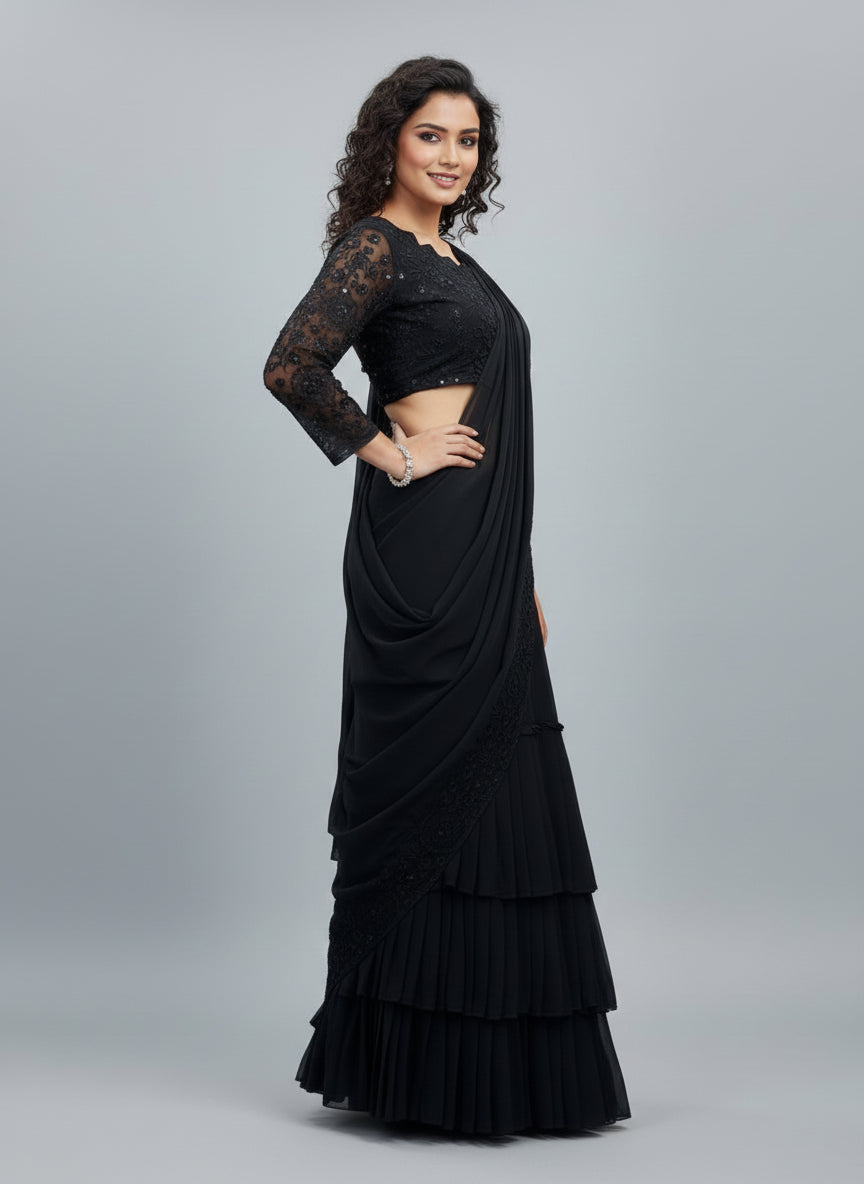 Elegant Faux Georgette Embroidered Lehenga saree Choli Set