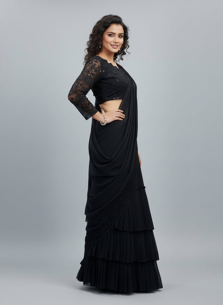 Elegant Faux Georgette Embroidered Lehenga saree Choli Set