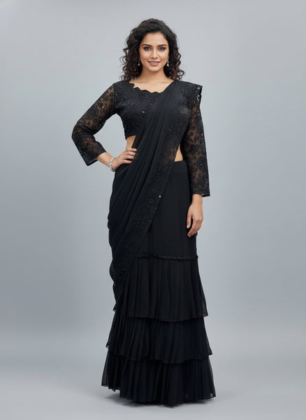 Elegant Faux Georgette Embroidered Lehenga saree Choli Set