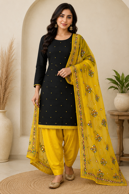 black cotton dress material with dupatta