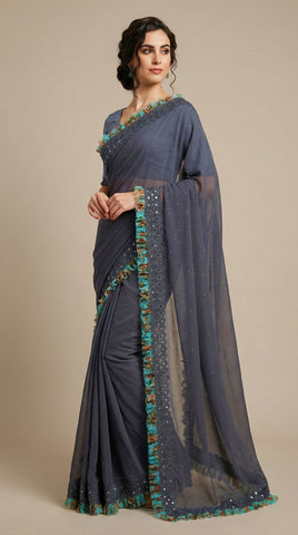 Blue Color Georgette Party Wear Saree