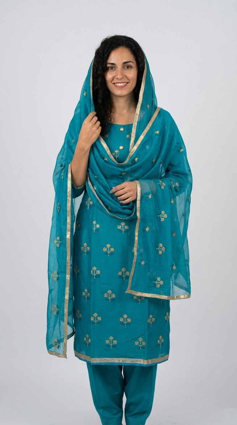Blue Cotton Sawlar Suit